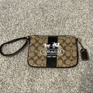 Medium/Large Beige/Brown Leather Coach Wristlet